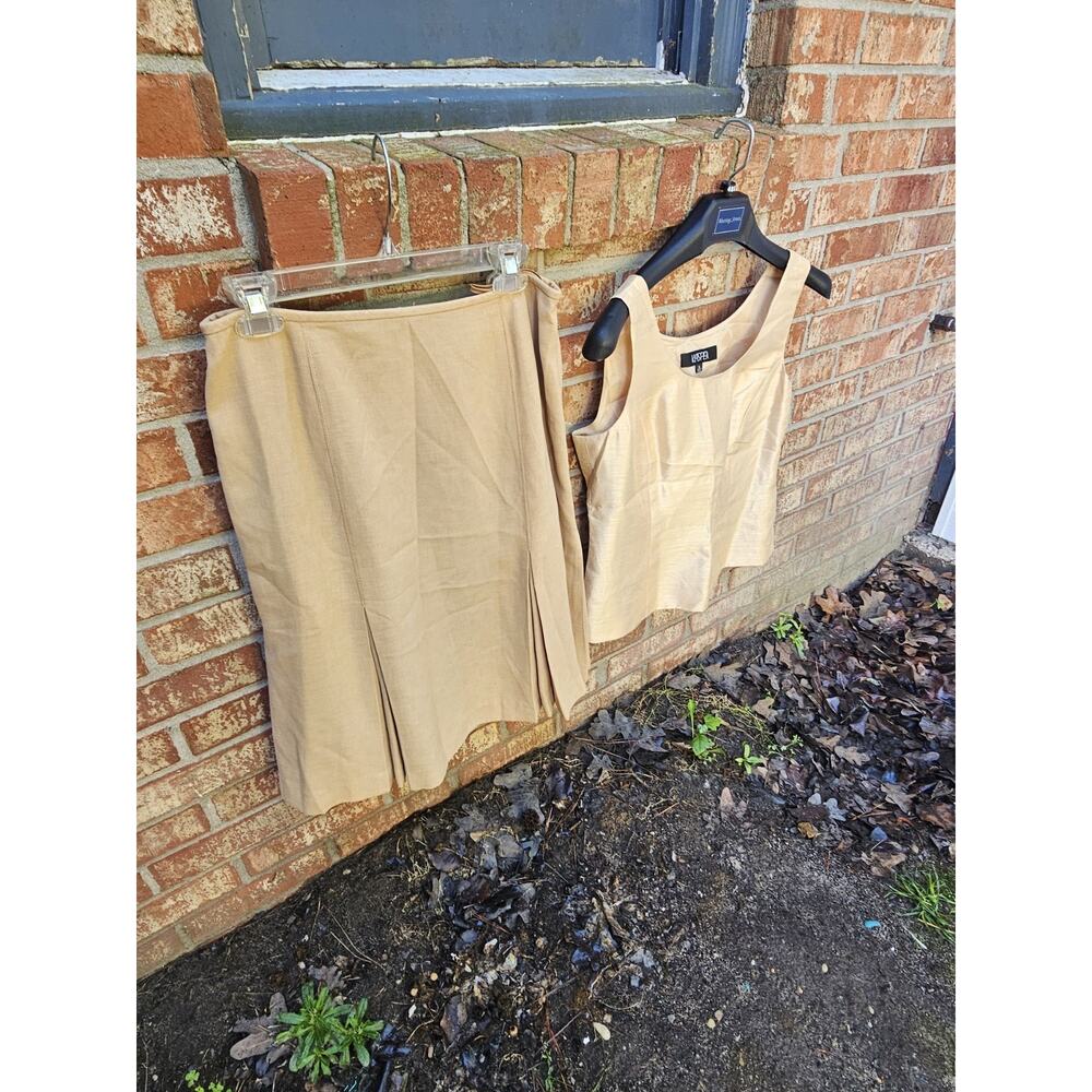 Vintage Kasper Petite Skirt Set 2pc Size 8P Camel 90s Minimalist Career Office